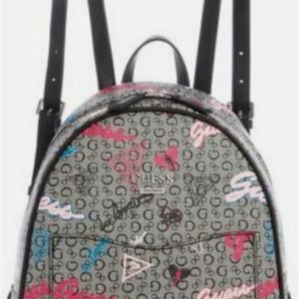 GUESS Factory Stanzler Logo Backpack, Black With Graphics - Medium Pre-Owned